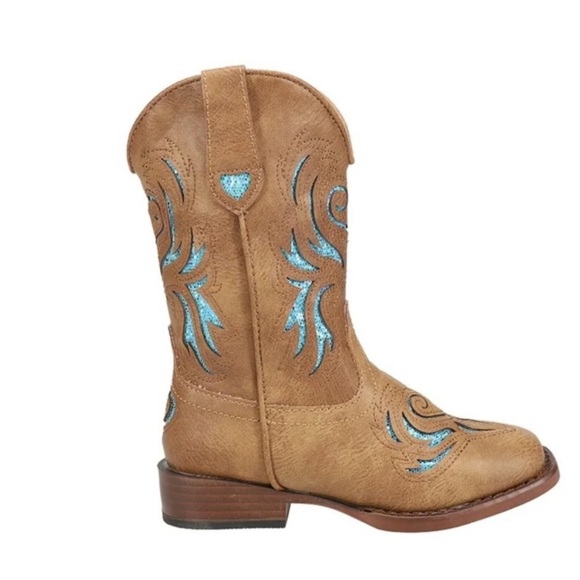 Roper Girls Glitter Breeze Square Toe Cowboy Casual Mid Calf Boots - Picture 1 of 9